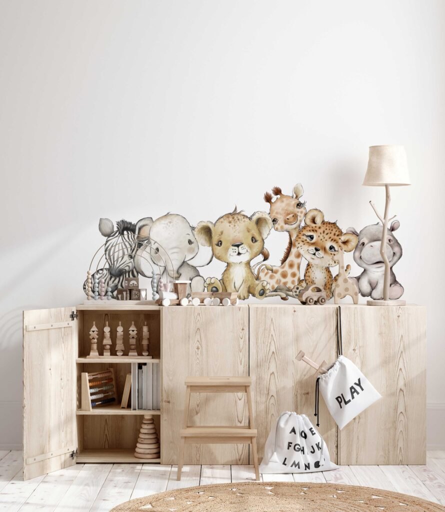 Baby Giraffe Lion Elephant Wall Sticker - Bella Stampa